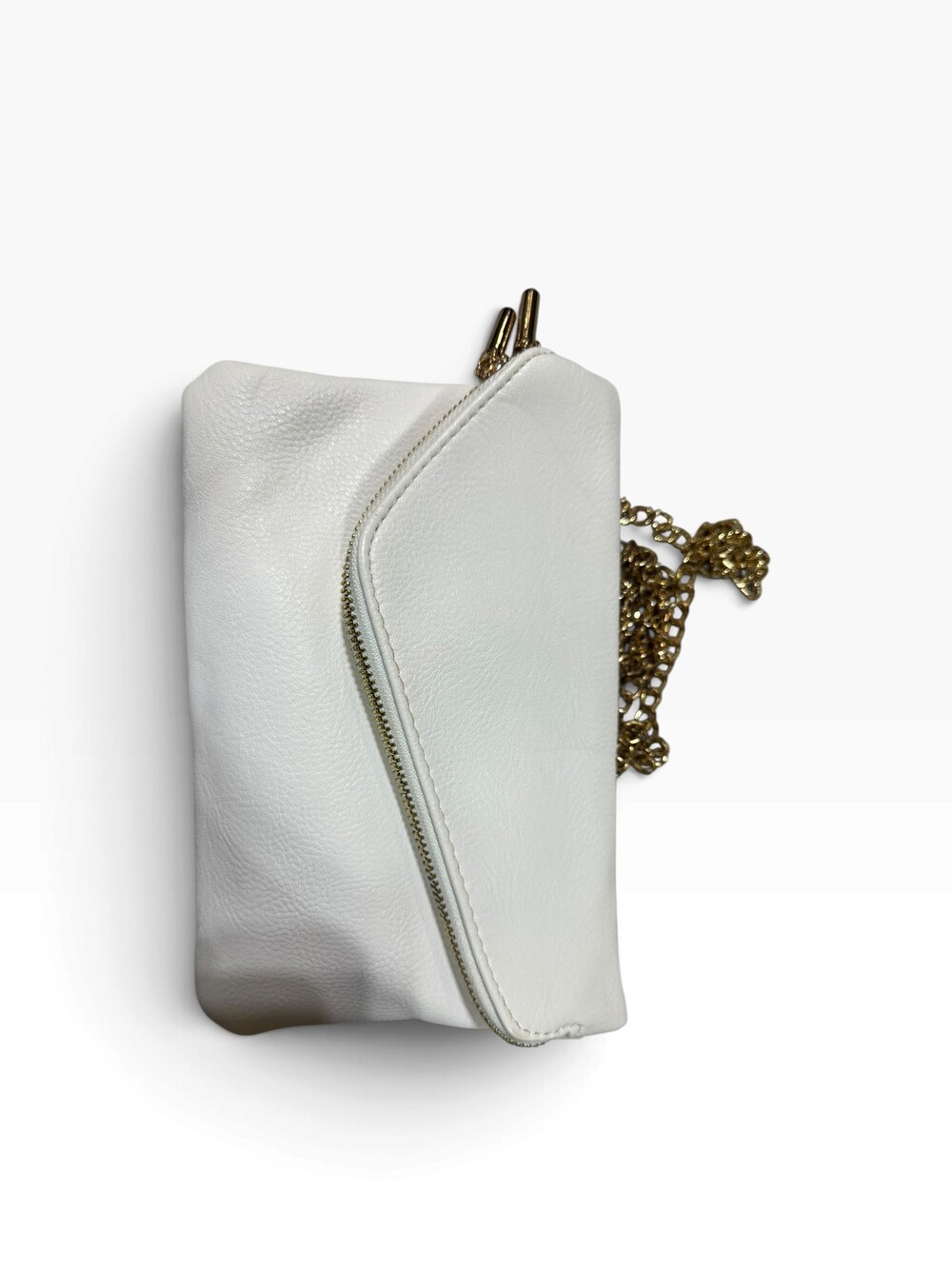 White Leather Crossbody Bag with Gold Chain Strap - Picture 2 of 9